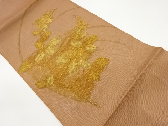 JAPANESE NAGOYA OBI FOR SUMMER / WOVEN FLORAL PLANTS